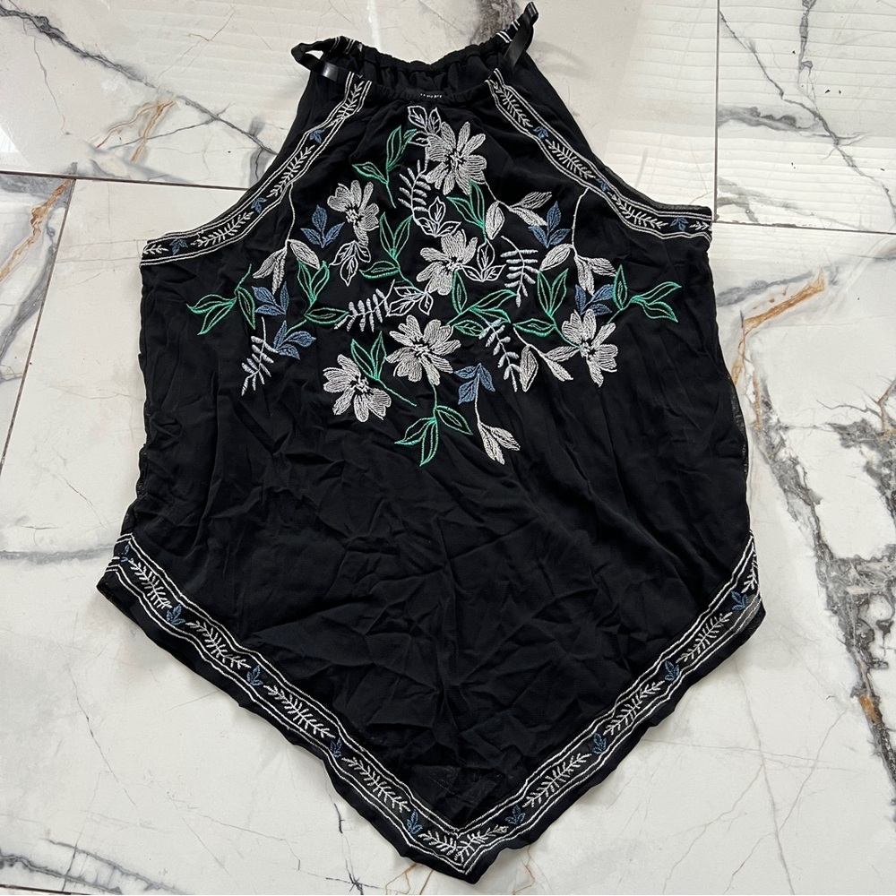 Alfani Black Floral Embroidered Halter Top Whimsical Fairy